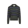 Ami Alexandre Mattiussi Ami Paris Green Polo With All-over Striped Motif And Polo-style Collar In Wool And Silk Blend Man In Black
