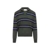 Ami Alexandre Mattiussi Ami Paris Green Polo With All-over Striped Motif And Polo-style Collar In Wool And Silk Blend Man In Multicolor