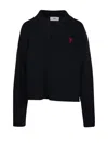 Ami Alexandre Mattiussi Black Polo Sweater With Embroidered Ami De Coeur Logo In Cotton Woman In Black