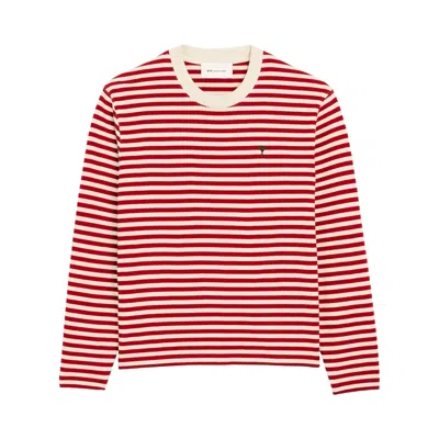 Pre-owned Ami Alexandre Mattiussi Ami Red And White Mariniere Cotton T-shirt With De Coeur 'ruby Red/ivory' | Men's Size L