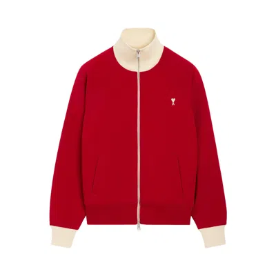 Pre-owned Ami Alexandre Mattiussi Ami Red Zipped Cotton Sweatshirt With De Coeur 'ruby Red/ivory' | Men's Size Xxl