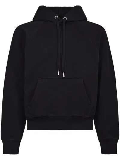 AMI ALEXANDRE MATTIUSSI AMI RELAXED FIT BLACK HOODIE WITH TEXTURED FINISH