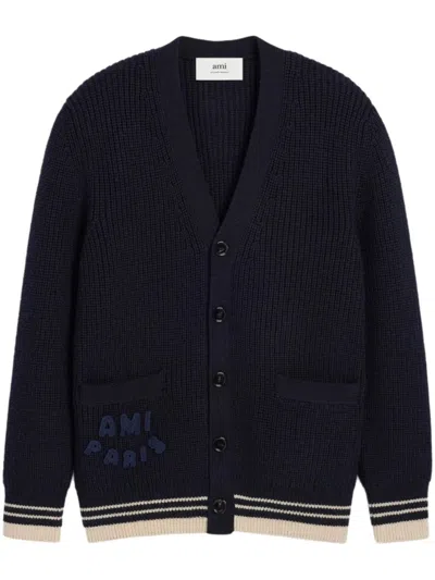 Ami Alexandre Mattiussi Ami Ribbed Knit Cardigan In Navy