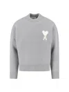 Ami Alexandre Mattiussi Ami Round Neck Sweater With Logo Detail And Ribbed Finishes In Gray