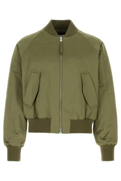 Ami Alexandre Mattiussi Ami Satin Ami De Coeur Bomber Jacket In Green