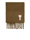 Ami Alexandre Mattiussi Rectangular Brown Alpaca Blend Scarf With Monogram Motif In Brown