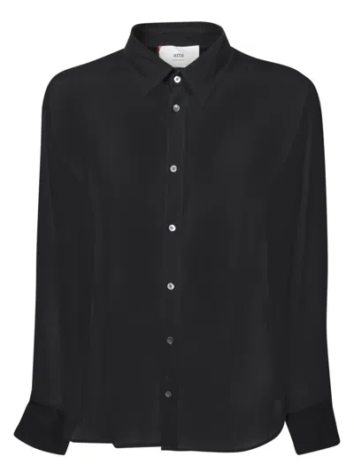 Ami Alexandre Mattiussi Ami Sheer Black Shirt With Classic Collar