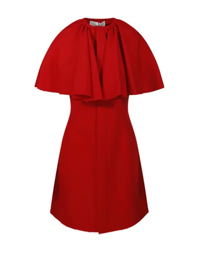 Ami Alexandre Mattiussi Ami Shirt Dress With Dramatic Cape Overlay In Red