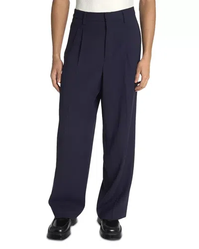 Pre-owned Ami Alexandre Mattiussi Ami Straight Fit Pleated Pants Men's 38 Midnight Blue Wool Blend Side Pockets