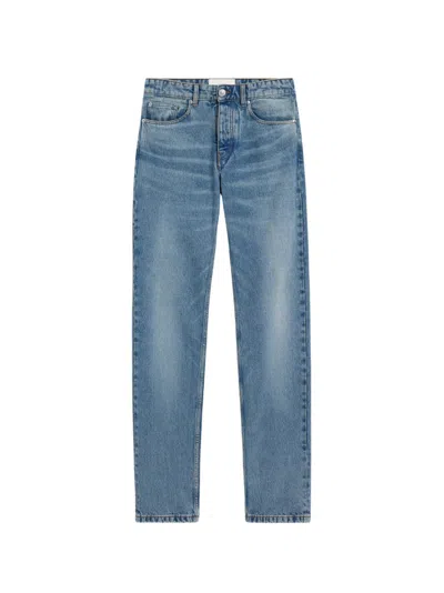 Ami Alexandre Mattiussi Ami Straight-leg Denim Jeans With Faded Blue Wash And Leather Accent