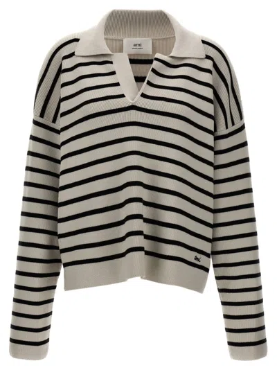 AMI ALEXANDRE MATTIUSSI AMI STRIPED POLO SWEATER