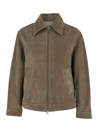 Ami Alexandre Mattiussi Ami Suede Zipped Jacket With Classic Collar In Grey