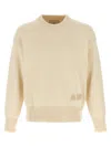 Ami Alexandre Mattiussi Beige Cotton Ami Embroidered Crewneck Sweater White In Neutral