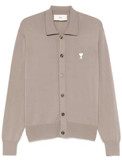 Ami Alexandre Mattiussi Ami Taupe Merino Knitwear Cardigan In Grey