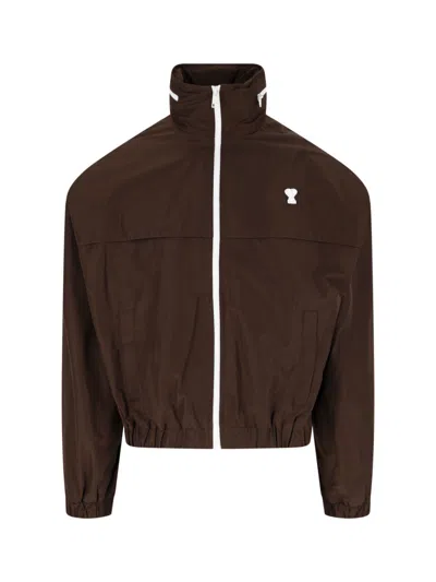 Ami Alexandre Mattiussi Ami Technical Zip-up Jacket In Brown
