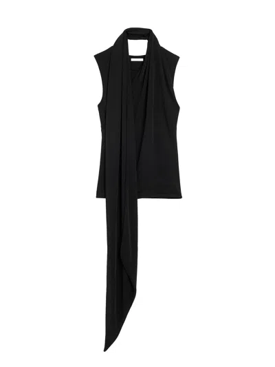 Ami Alexandre Mattiussi Sleeveless Top Asymmetric Hem Draped Detail In Black