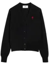 Ami Alexandre Mattiussi Ami V-neck Button-down Cardigan With Subtle Red Emblem In Black