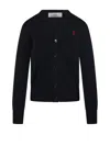 Ami Alexandre Mattiussi Ami V-neck Button-down Cardigan With Subtle Red Emblem In Blue