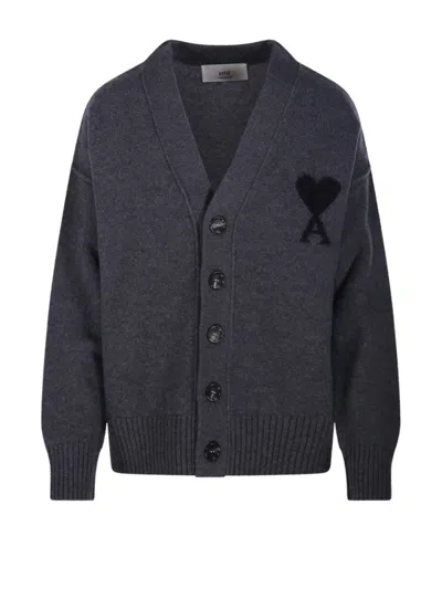 AMI ALEXANDRE MATTIUSSI AMI V NECK FELTED MERINO ADC CARDIGAN