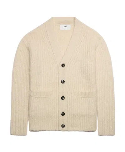 Ami Alexandre Mattiussi Ami V-neck Ribbed Cardigan In Nude