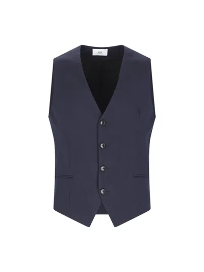 Ami Alexandre Mattiussi Ami V-neck Sleeveless Vest In Blue
