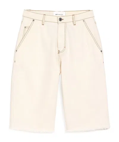 Ami Alexandre Mattiussi Ami Vintage Effect Denim Bermuda Shorts In Neutral