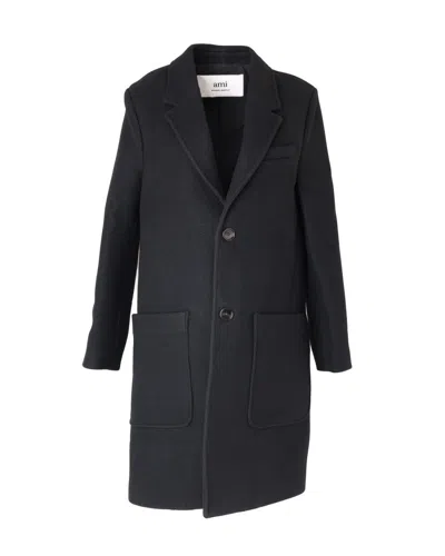 Ami Alexandre Mattiussi Ami Virgin Wool Coat With Notched Lapel In Black