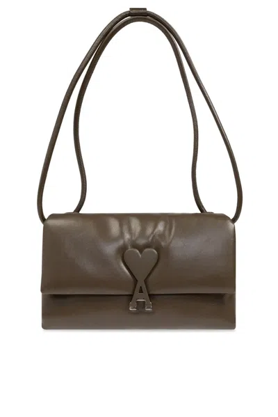 Ami Alexandre Mattiussi Khaki Leather Voulez-vous Bag In Green