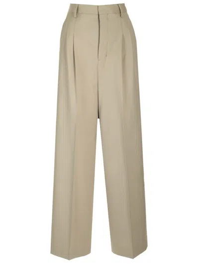 Ami Alexandre Mattiussi Ami Wide Leg Pleated Pants In Beige