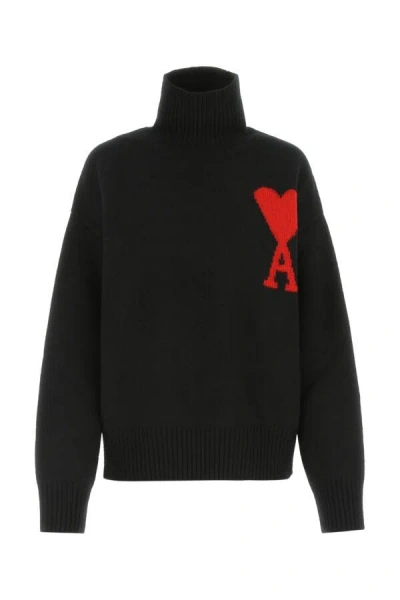 Ami Alexandre Mattiussi Ami De Coeur Turtleneck Sweater Knitwear Black