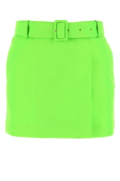 AMI ALEXANDRE MATTIUSSI AMI WOMAN FLUO GREEN WOOL MINI SKIRT