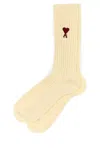 Ami Alexandre Mattiussi Cotton Blend Socks Trio With Embroidered Heart Pattern In Brown