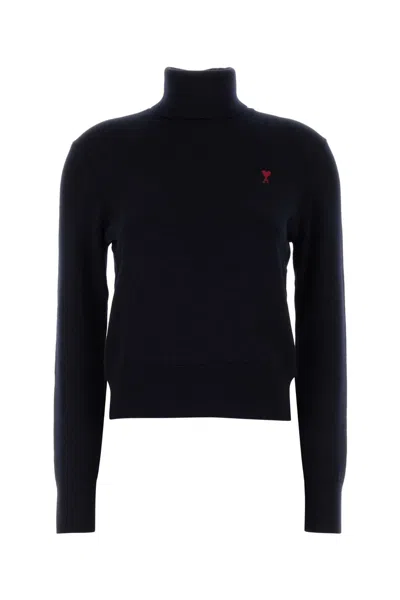 Ami Alexandre Mattiussi Merino Wool Ribbed Turtleneck Sweater In Blue