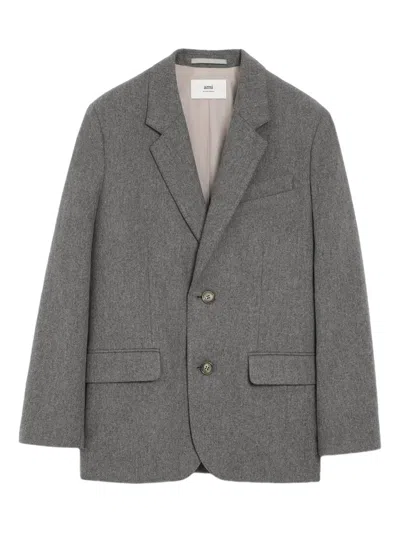 Ami Alexandre Mattiussi Ami Wool Flannel Blazer With Notch Collar In Gray