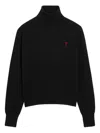 Ami Alexandre Mattiussi Merino Wool Black Turtleneck Sweater With Heart Logo In Black