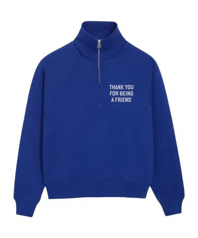 Ami Alexandre Mattiussi Zipped Cotton Thank You For Being A Friend Sweatshirt In Blue