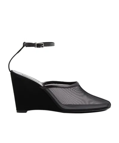 Ami Alexandre Mattiussi Ami Paris Crosiette Ankle Strap Wedge Mules In Black