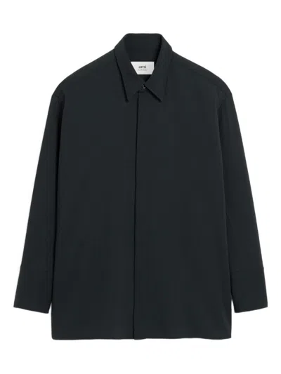 AMI ALEXANDRE MATTIUSSI ANTHRACITE WOOL SHIRT