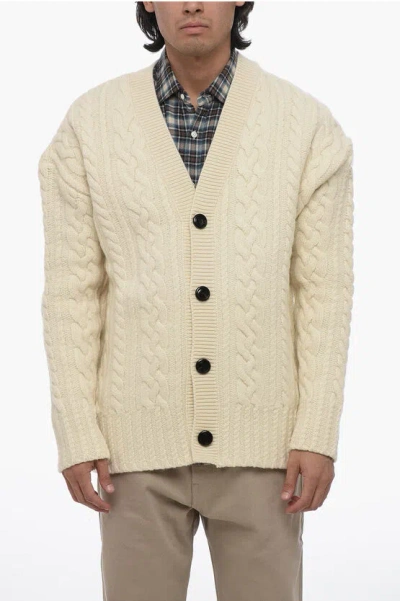 Ami Alexandre Mattiussi Aran Virgin Wool Cable Cardigan In Neutral