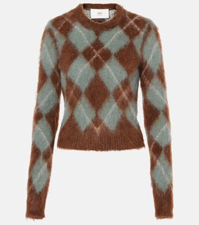 AMI ALEXANDRE MATTIUSSI ARGYLE ALPACA AND MOHAIR-BLEND SWEATER