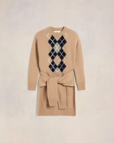 Ami Alexandre Mattiussi Argyle Double Crewneck Sweater Beige In Nude/navy/green Aqua