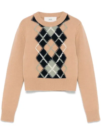 Ami Alexandre Mattiussi Argyle-knit Sweater In Neutrals