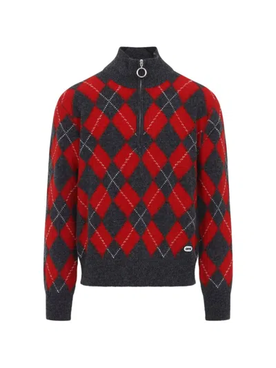 Ami Alexandre Mattiussi Argyle Pattern Half-zip Sweater In Multi