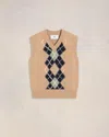 Ami Alexandre Mattiussi Argyle Wool-cashmere Blend Sleeveless Jumper In Nude/ Navy/ Green Aqua