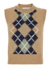 Ami Alexandre Mattiussi Beige Vest With Argyle Motif In Wool And Cashmere Woman In Beige