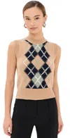 Ami Alexandre Mattiussi Beige Vest With Argyle Motif In Wool And Cashmere Woman In Nude/navy/green Aqua