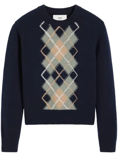 AMI ALEXANDRE MATTIUSSI ARGYLE WOOL-CASHMERE BLEND JUMPER