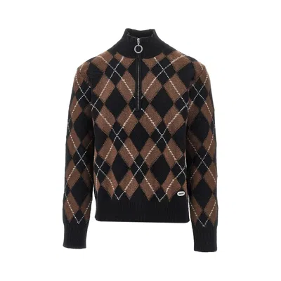 Ami Alexandre Mattiussi Argyle Wool Sweater In Brown