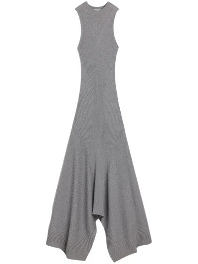 Ami Alexandre Mattiussi Asymmetric Ribbed-knit Wool Dress In Grey