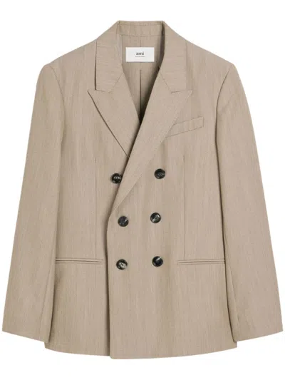 Ami Alexandre Mattiussi Double-breasted Jacket In Brown/orange